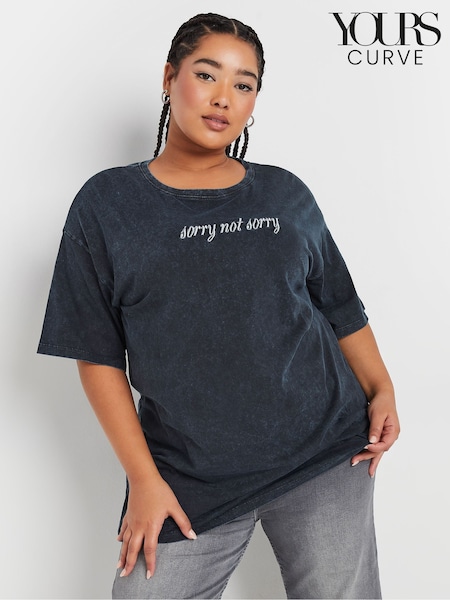 Yours Curve Grey Acid Wash Relaxed 100% Cotton T-Shirt (AW8998) | €25