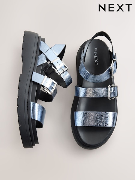 Metallic Blue Standard/Wide Fit Chunky Buckled Sandals (AW9034) | €56