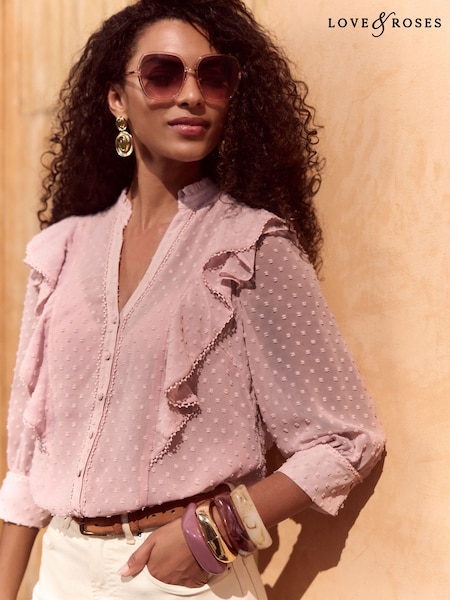 Love & Roses Blush Pink Dobby 3/4 Sleeve Blouse (AW9079) | CA$114