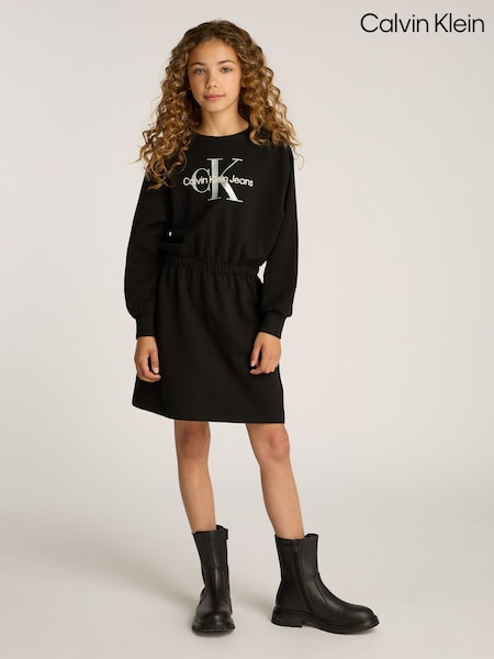 Calvin Klein Black Glitter Logo Sweatshirt Dress (AW9092) | AED349 - AED437