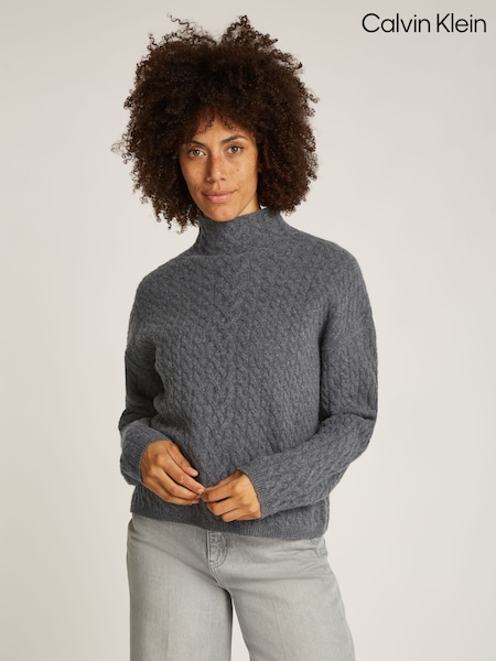 Calvin Klein Grey Relaxed Soft Wool Cable Jumper (AW9108) | R$ 1,775