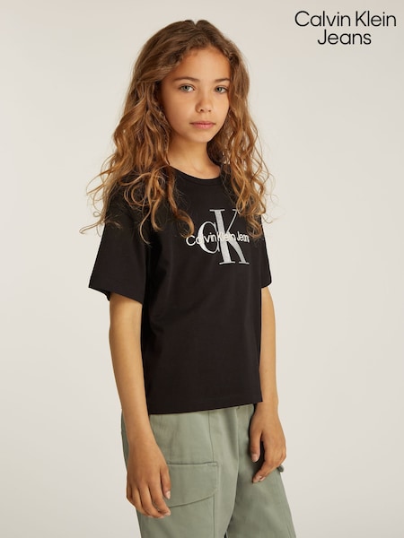 Черный - Calvin Klein Monologo Glitter 100% Cotton T-Shirt (AW9125) | €53