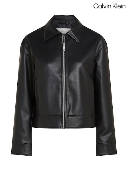 Calvin Klein Black Faux Leather Zip Jacket (AW9145) | ₪905