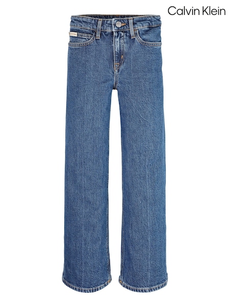 Calvin Klein Blue Relaxed Selvedge High Rise Wide Leg Jeans (AW9146) | R$ 740 - R$ 840