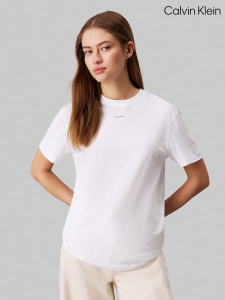 Calvin Klein White Regular Fit Nano Logo 100% Cotton T-Shirt (AW9155) | $70