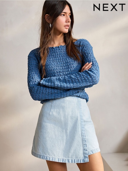 Bleach Blue Denim Wrap 100% Cotton Skort (AW9199) | R$ 245