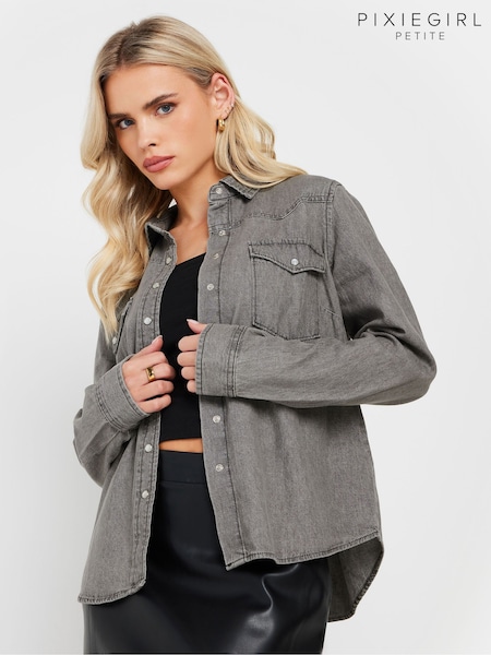 PixieGirl Petite Grey Washed Denim 100% Cotton Shirt (AW9200) | €54