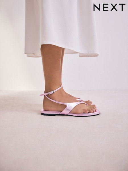 Pink Metallic Forever Comfort® Strappy Ankle Toe Thong Sandals (AW9210) | 175 QAR