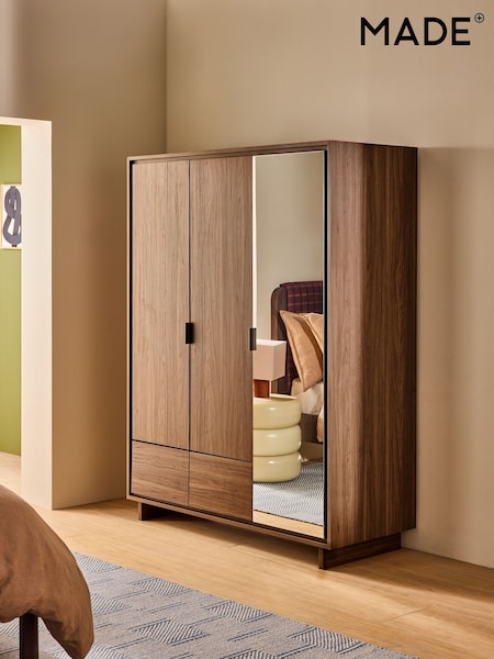 MADE.COM Dark Walnut Effect Kaci Mirror Triple Wardrobe (AW9238) | €1,260