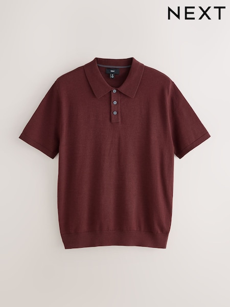 Brown Regular Fit Cotton Rich Short Sleeve Knit Polo Shirt (AW9241) | AED105