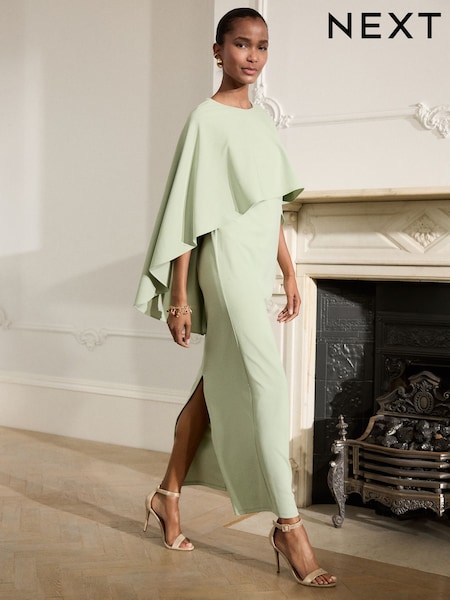 Sage Green Cape Maxi Dress (AW9251) | R$ 625
