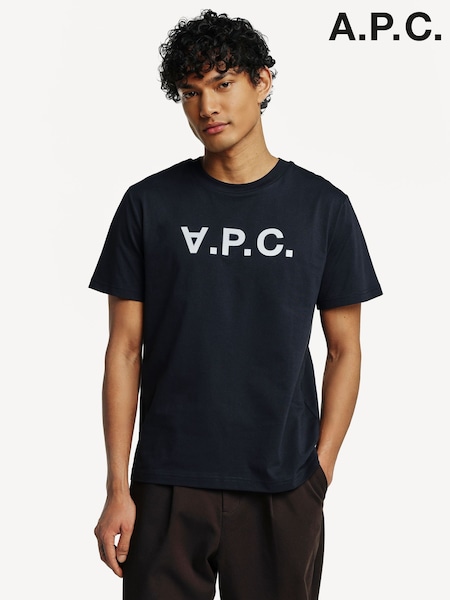 A.P.C. Navy Large Logo Standard T-Shirt (AW9265) | AED670