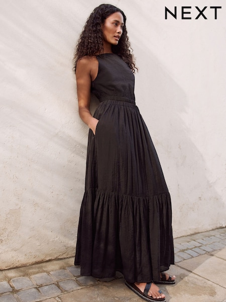 Black Modal Blend Maxi Skirt (AW9289) | AED218