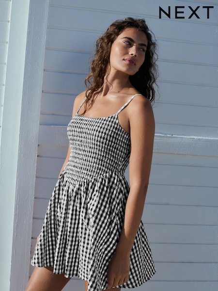 Black/White 100% Cotton Textured Gingham Skort Playsuit (AW9317) | 1,378 UAH