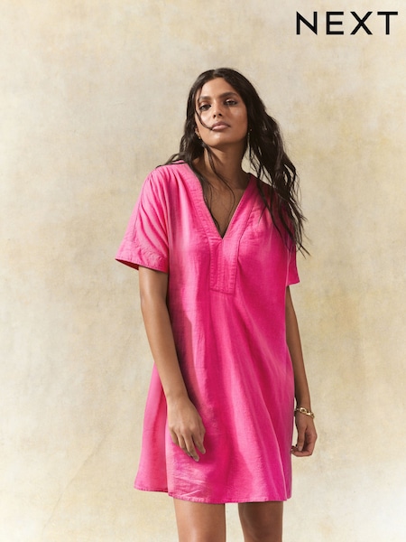 Bright Pink Kaftan Mini Dress with Linen (AW9372) | €33
