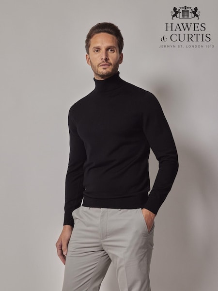 Hawes & Curtis Roll Neck Merino Black Jumper (AW9403) | 170 QAR