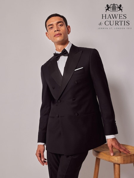 Hawes & Curtis Slim Dinner Double Breasted Black Suit Jacket (AW9413) | €392