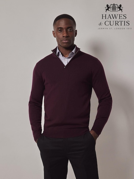 Hawes & Curtis Red Merino 1/2 Zip Jumper (AW9414) | ‏347‏₪