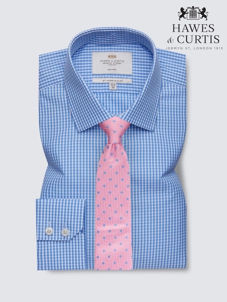 Hawes & Curtis Slim Blue Non-Iron Gingham Check 100% Cotton Shirt (AW9425) | €93