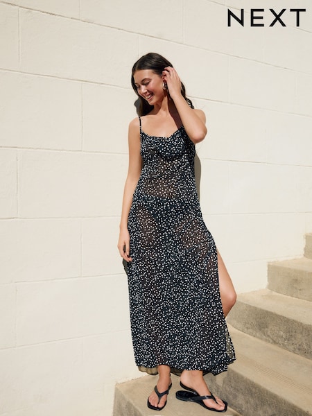 Black/White Cowl Neck Sheer Slip Dress (AW9434) | €48