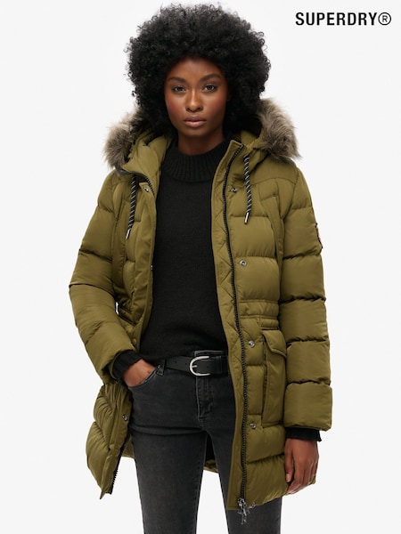Superdry Green Everest Mid Faux Fur Puffer Jacket (AW9527) | €217