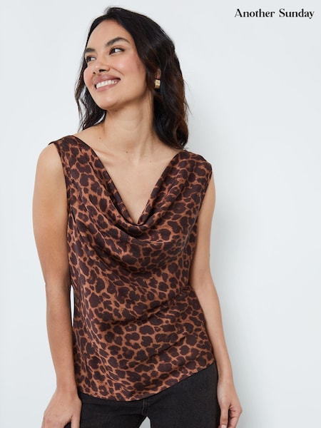 Another Sunday Cowl Neck Satin Cami With Leopard Print (AW9594) | €54