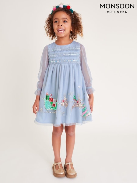 Monsoon Blue Sequin Christmas Scene Trapeze Dress (AW9617) | € 39 - € 44