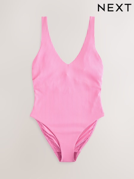 צבע ורוד מבד ריב - DD+ Wired Plunge Neck Tummy Control Swimsuit (AW9627) | ‏200‏₪