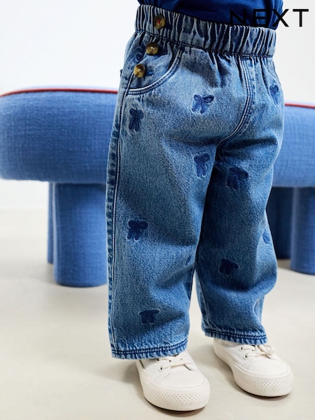 Mid Blue Denim Bow Embroidered Jeans (3mths-6yrs) (AW9893) | 69 QAR - 89 QAR