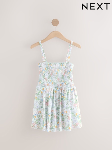 Valkoinen Ditsy Kukallinen  - Muotoileva Shirred Bandeau Hameet Swimdress (AW9903) | €67