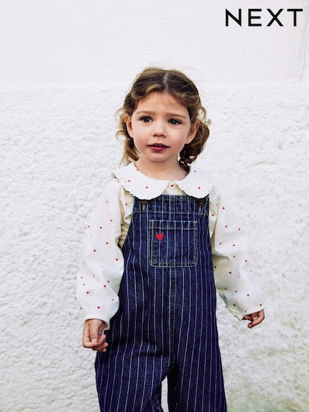 Dark Blue Denim Dungaree and Heart Print Blouse Set (3mths-7yrs) (AW9925) | AED122 - AED142