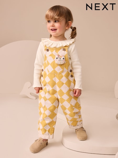 Yellow Harlequin Print Dungarees Set (3mths-7yrs) (AW9926) | AED117 - AED137
