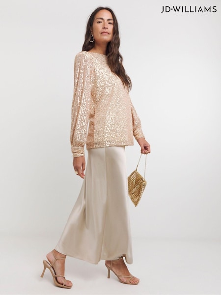 JD Williams Sequin Slash Neck Volume Sleeve Top (AW9956) | 261 LEI