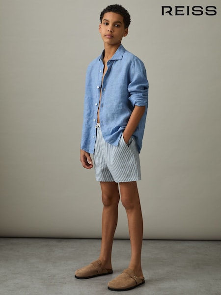 Reiss Soft Blue/White Bay 9-13 yrs Seersucker Striped Swim Shorts (AW9962) | €43