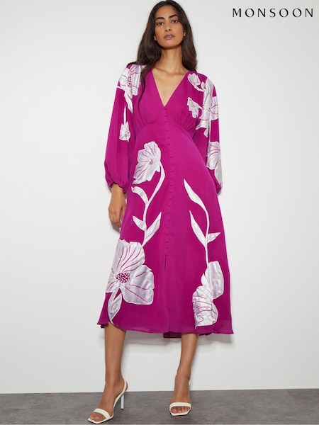 Monsoon Talia Floral Applique Midi Tea Dress (AW9975) | €106