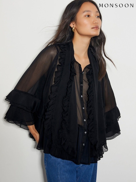 Monsoon Black Anais Ruffle Blouse (AW9977) | €50