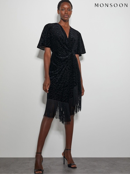 Monsoon Black Dana Devore Leopard Print Wrap Dress (AW9982) | 235 QAR