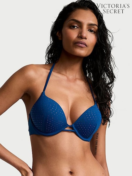 Victoria's Secret Sapphire Blue Diamante Add 2 Cups Push Up Bikini Top (AY0107) | €78