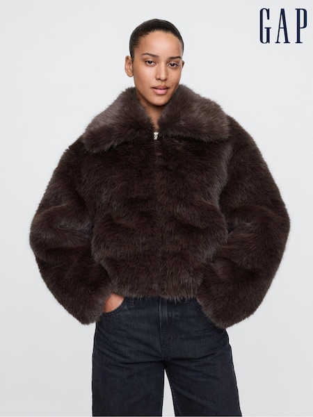 Gap Brown Cropped Faux Fur Jacket (AY0162) | kr1 499