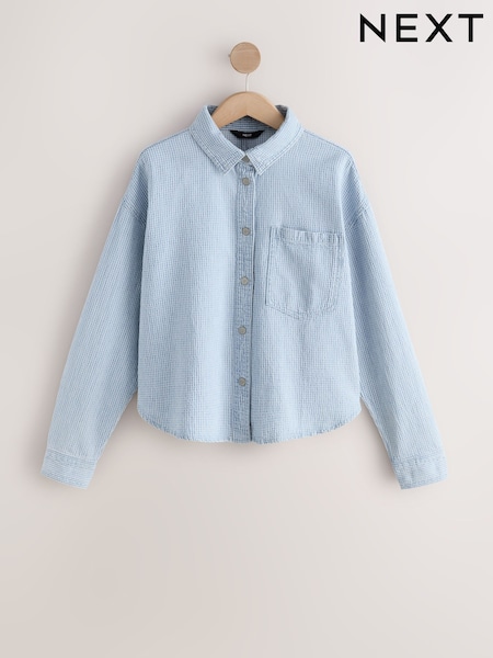 Mid Blue Check Oversize Denim Shirt (AY0165) | €42
