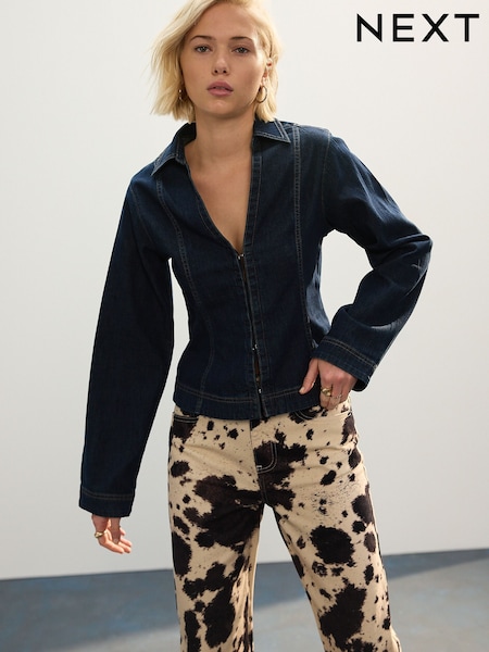 Dark Blue Hook and Eye Fastening Long Sleeve Denim Shirt (AY0166) | €49.50