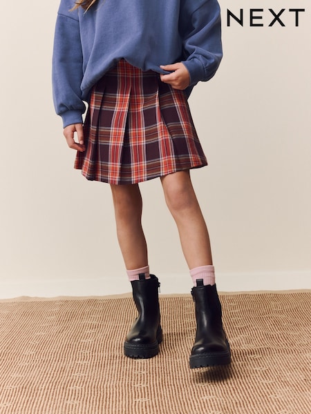 Burgundsko rdeča - Pleated Check Skirt (3-16yrs) (AY0248) | € 21 - € 27
