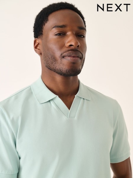 Aqua Blue Short Sleeve Cuban Collar Pique Polo Shirt (AY0256) | €19