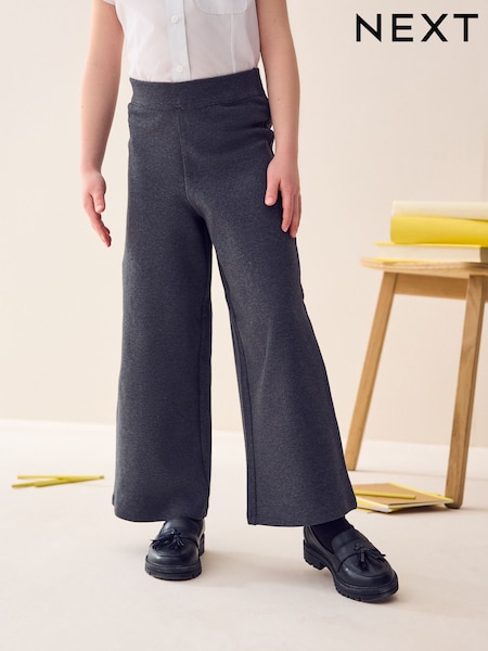 Grey Pull-On Cotton Rich Jersey Stretch Wide Leg Trousers (3-17yrs) (AY0262) | OMR6 - OMR8