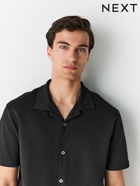 Black Relaxed Fit Smart Cuban Collar Jersey Shirt (AY0266) | €28
