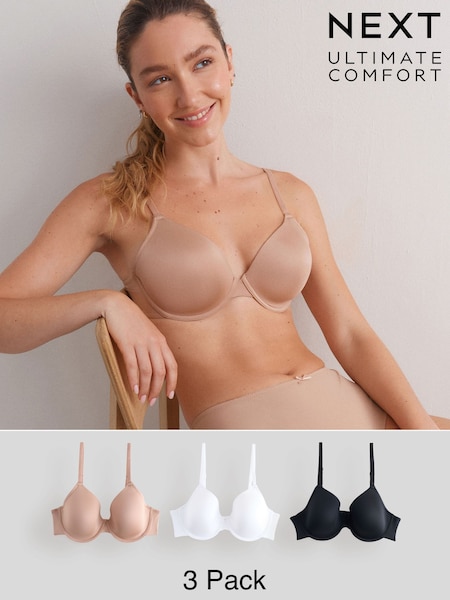 Black/White/Praline Nude Pad Full Cup Ultimate Comfort Smoothing T-Shirt Bras A-E 3 Pack (AY0311) | €34