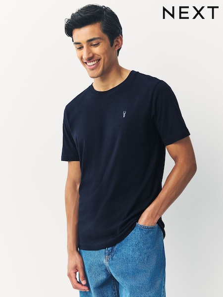Navy Blue Slim Fit 100% Cotton Stag T-Shirt (AY0371) | €13