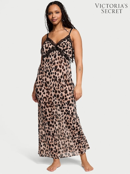 Victoria's Secret Leopard Brown Chiffon Long Slip Dress (AY0413) | €86