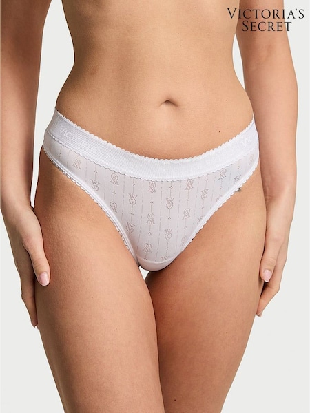 Victoria's Secret White Thong Logo Pointelle Knickers (AY0449) | €10.50