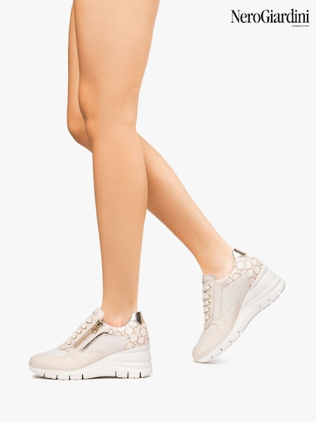 NeroGiardini Cream Leather Wedge Trainers (AY0505) | €250